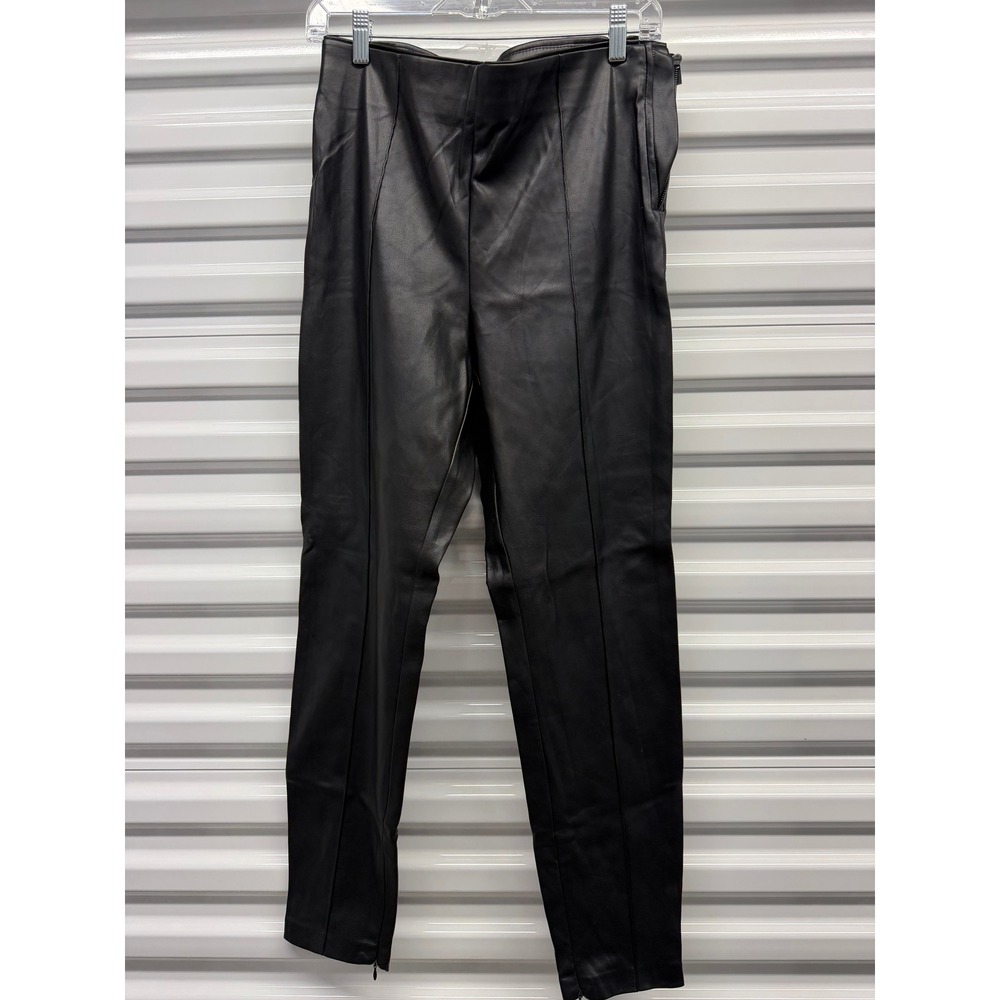 Zara Black Faux Leather High Waisted Leggings Side Zip Seam Detail Trousers